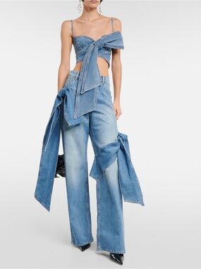 ATC blumarine inspired bow detail denim crop top in blue - M nwt